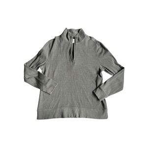 Billy Reid Womens Quarter Zip Pullover Ribbed Speckled Knit Sweater Dark Grey L